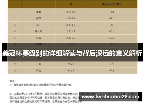 美冠杯赛级别的详细解读与背后深远的意义解析 美冠杯赛级别的详细解读与背后深远的意义解析