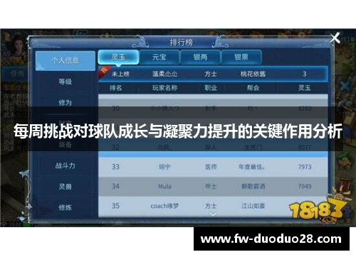 每周挑战对球队成长与凝聚力提升的关键作用分析 每周挑战对球队成长与凝聚力提升的关键作用分析