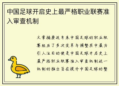 中国足球开启史上最严格职业联赛准入审查机制 中国足球开启史上最严格职业联赛准入审查机制